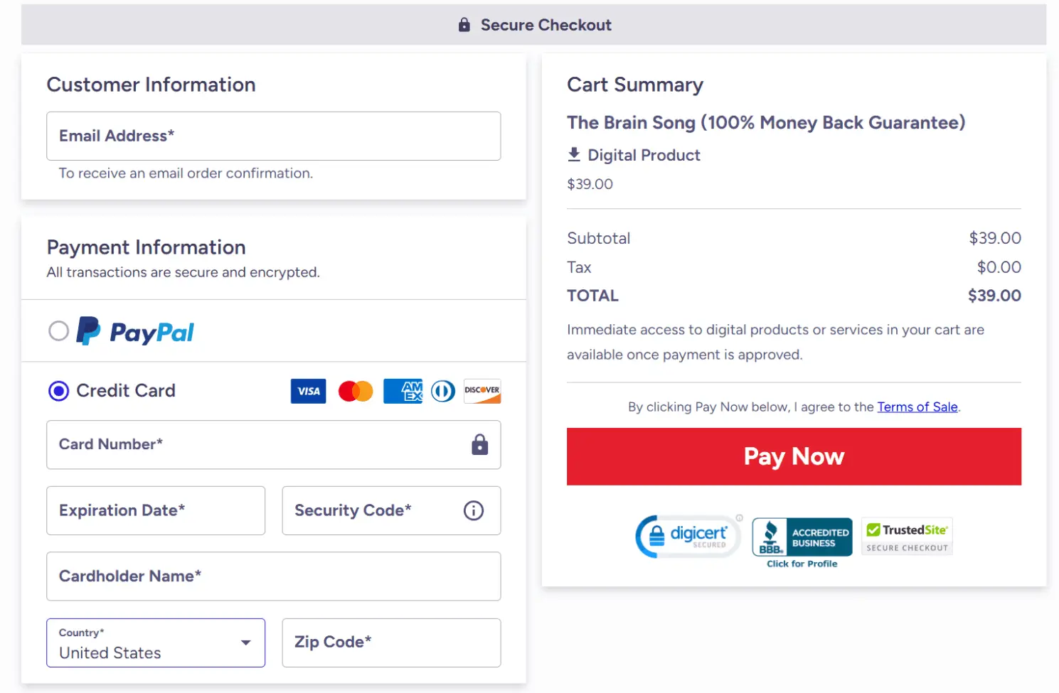 the-brain-song-checkout page